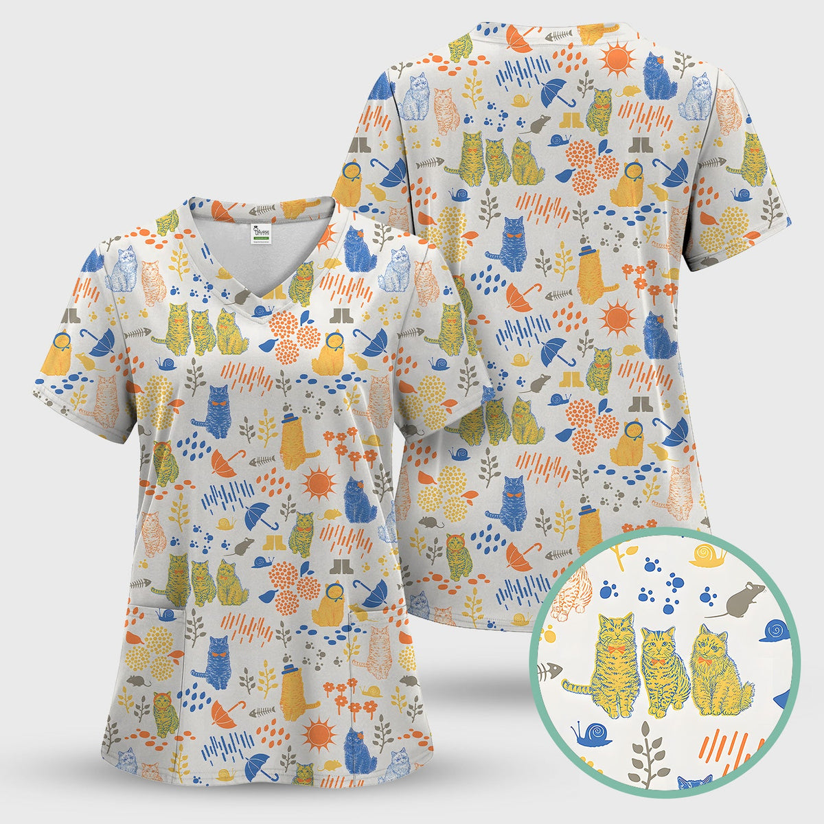 Cozy Rainy Day Cat Lover Nurse Scrub Set