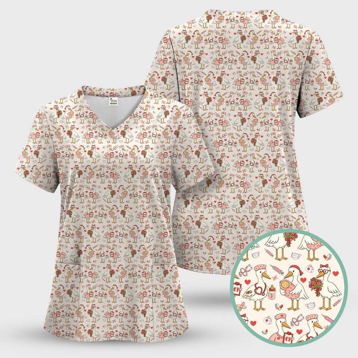 Valentine Goose Nurse Scrub Top