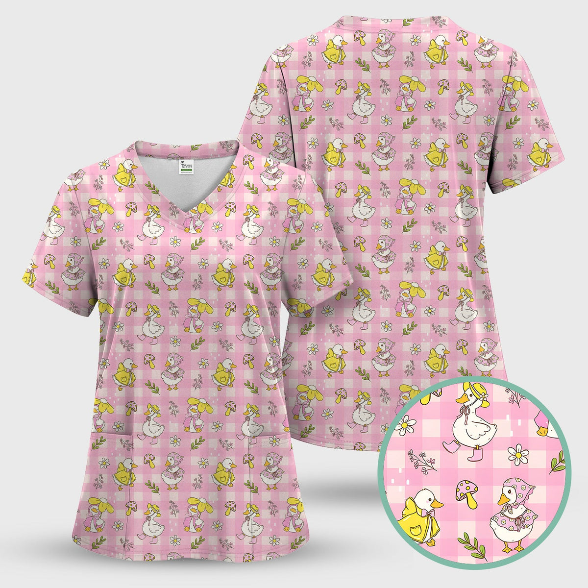 Spring Duckling Gingham Nurse Scrub Top