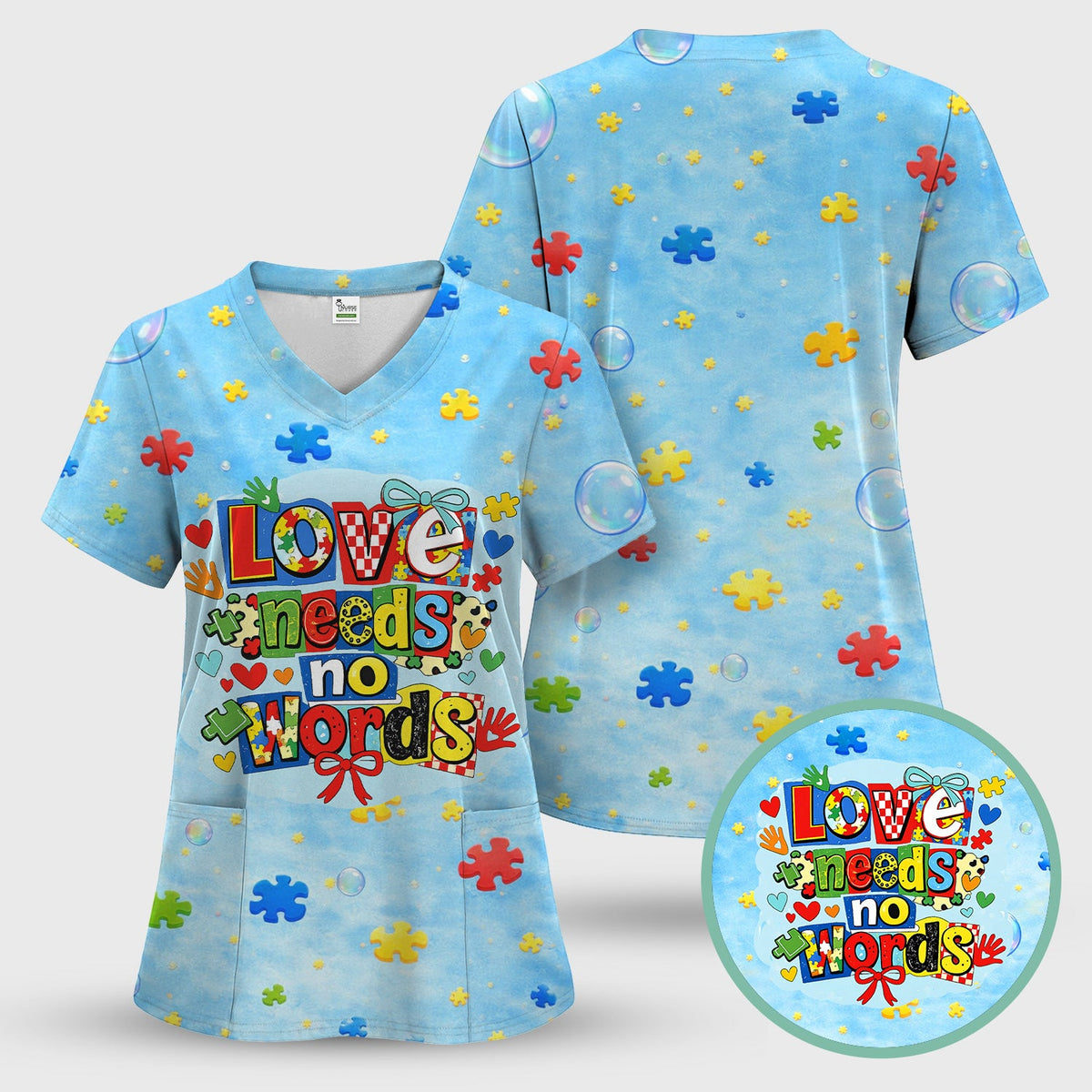 Autism Awareness Love Needs No Words Nurse Scrub Set
