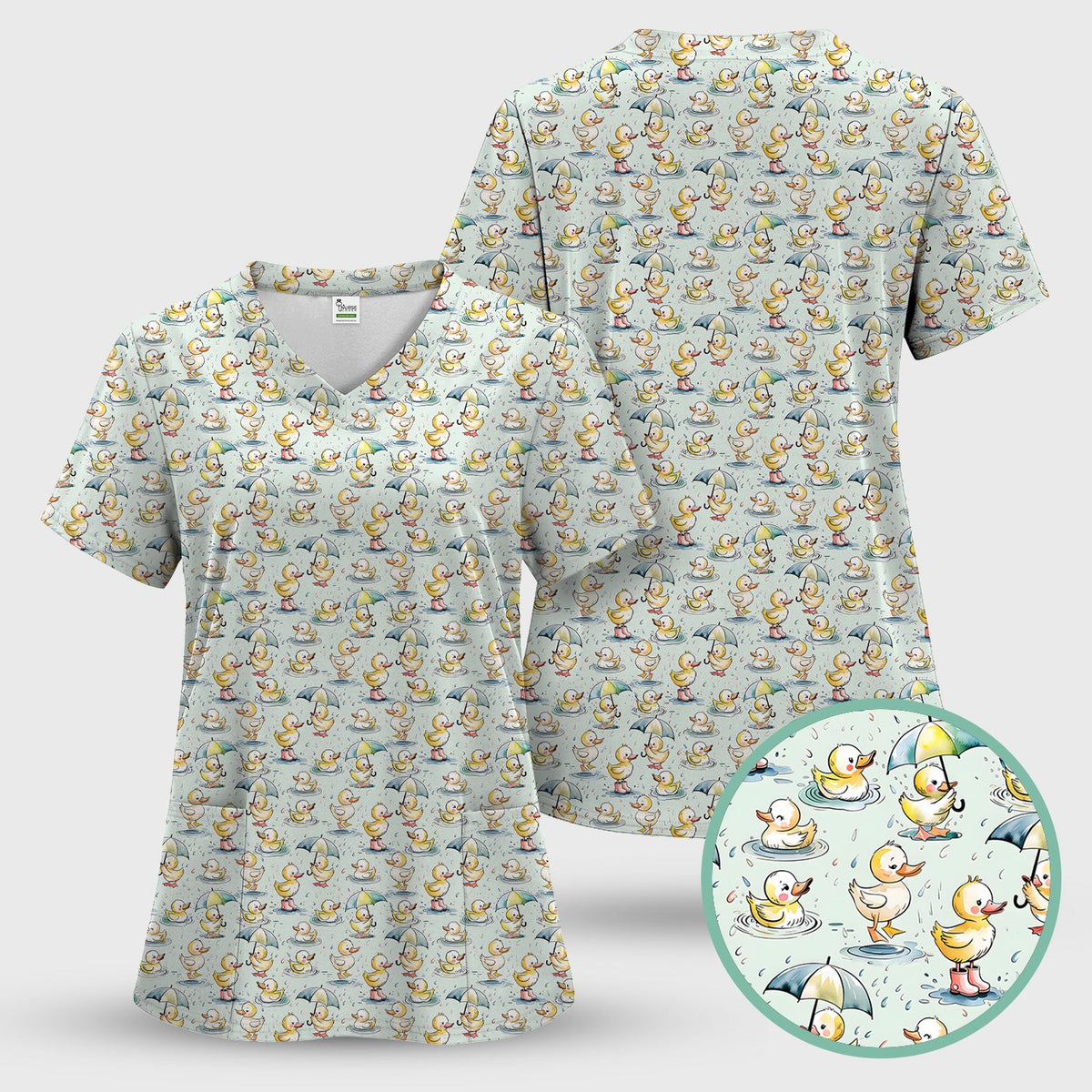 Duck Rain Umbrella Nurse Scrub Top