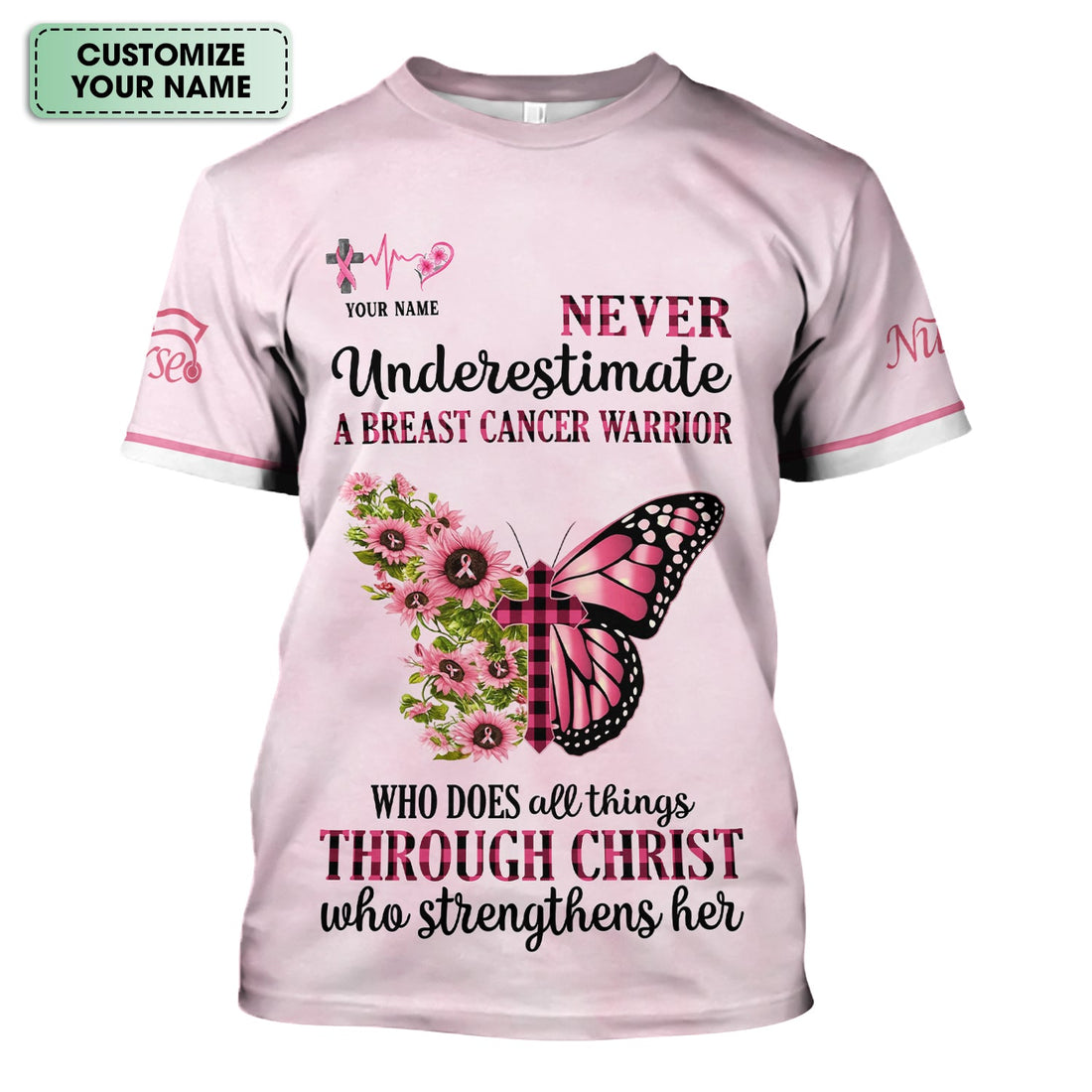 Personalized Breast Cancer Warrior Faith Butterfly Nurse Shirt