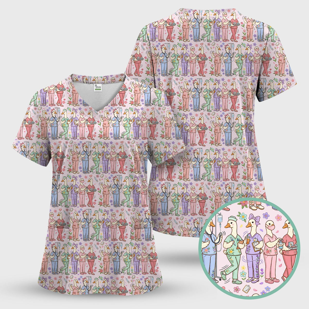Goose Characters Floral Nurse Scrub Top