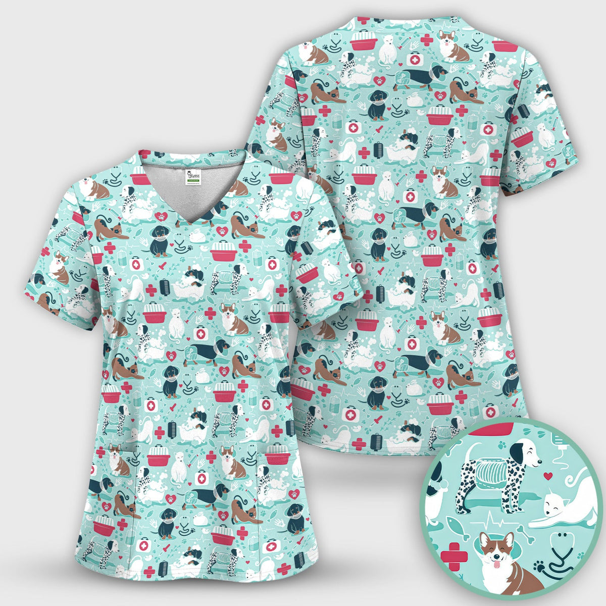 Dogs Veterinary Tools Nurse Scrub Top