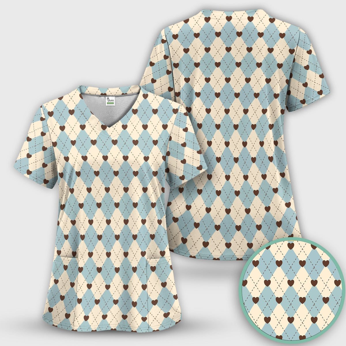 Plaid Heart Nurse Scrub Top