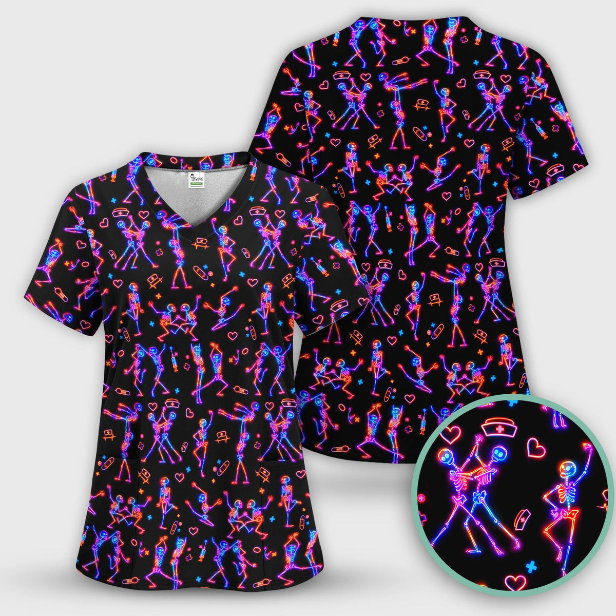 Neon Dancing Skeleton Nurse Scrub Set
