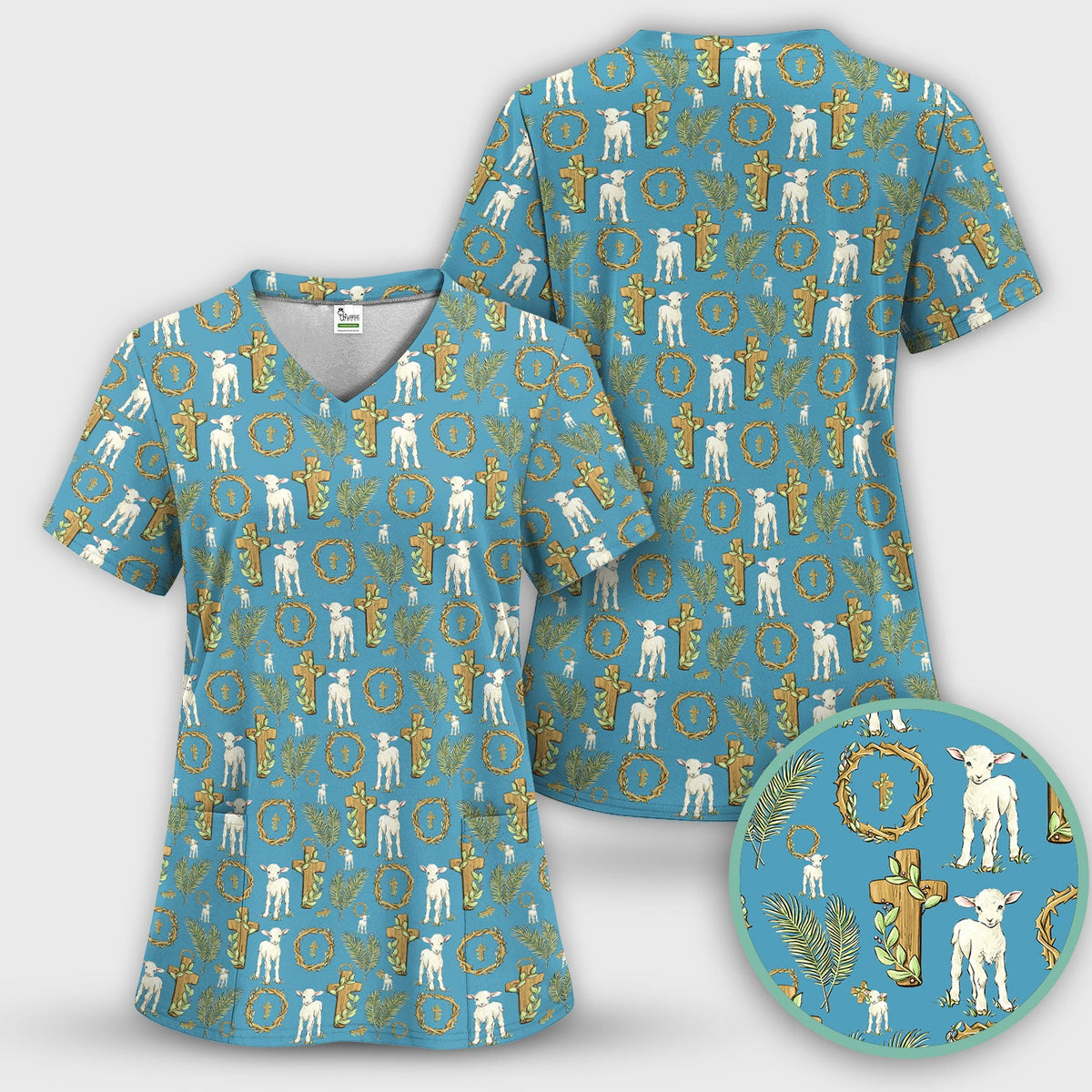 Faith Lamb Cross Nurse Scrub Top