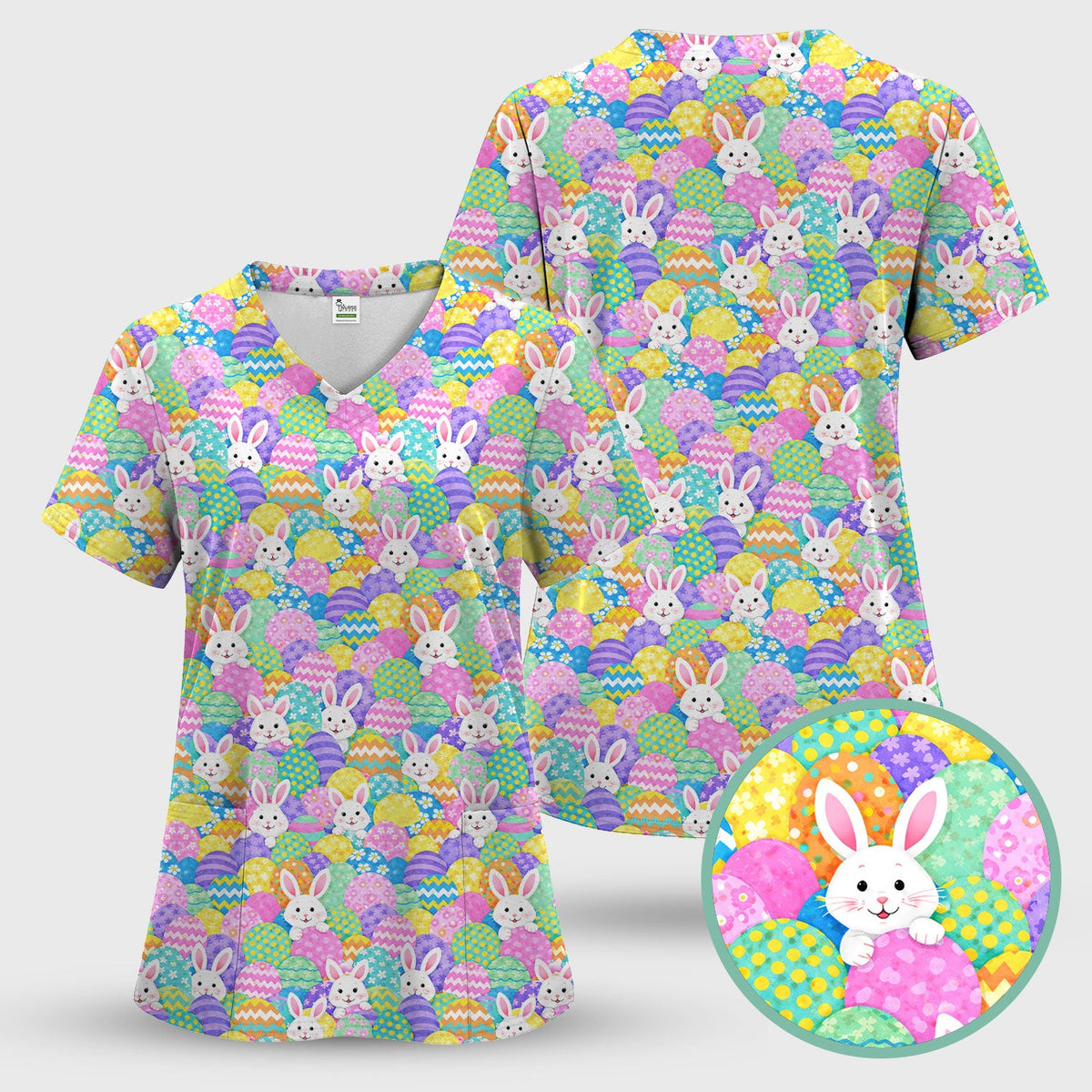 Bunny Colorful Egg Nurse Scrub Set - Easter Gift