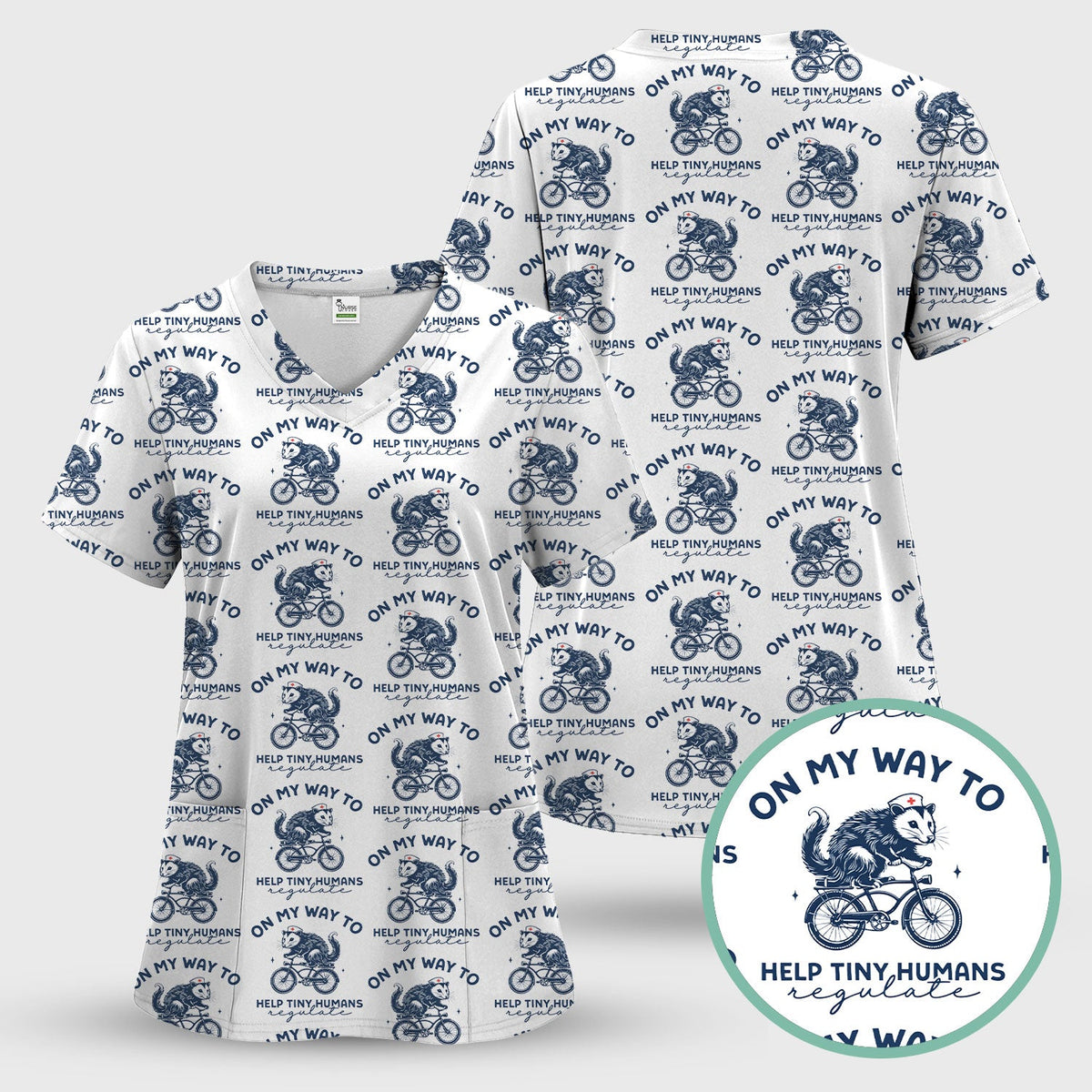 Biking Opossum Funny Quote Nurse Scrub Top