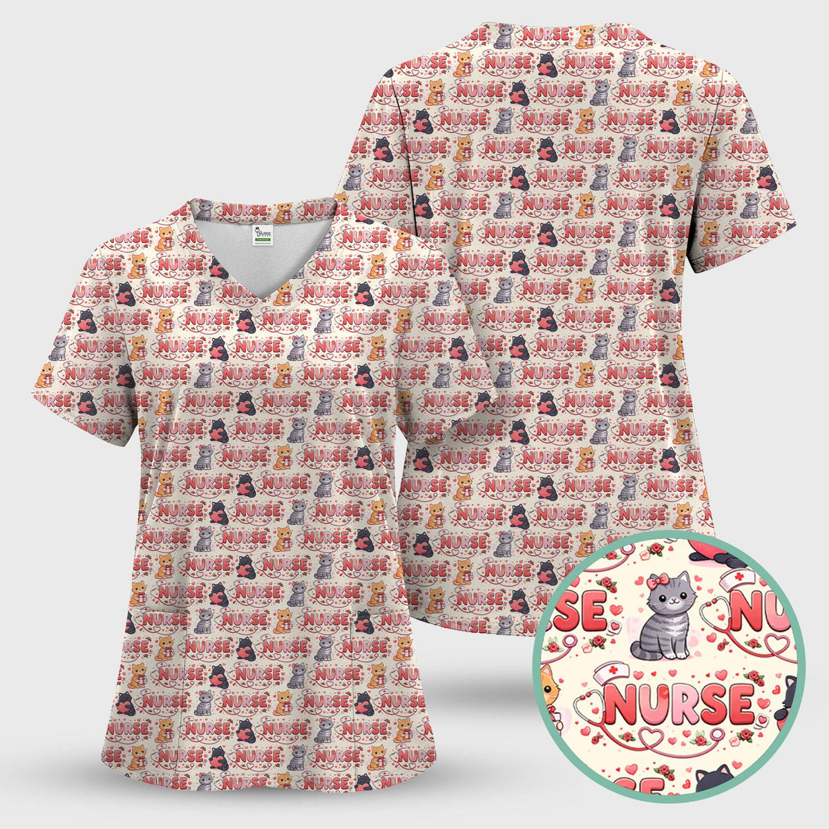 Cat Heart Nurse Scrub Set - Valentines Day Gift