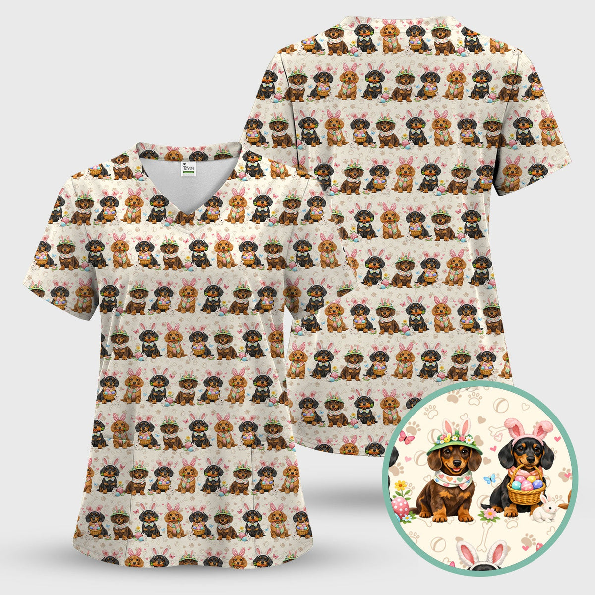 Easter Dachshund Bunny Nurse Scrub Set