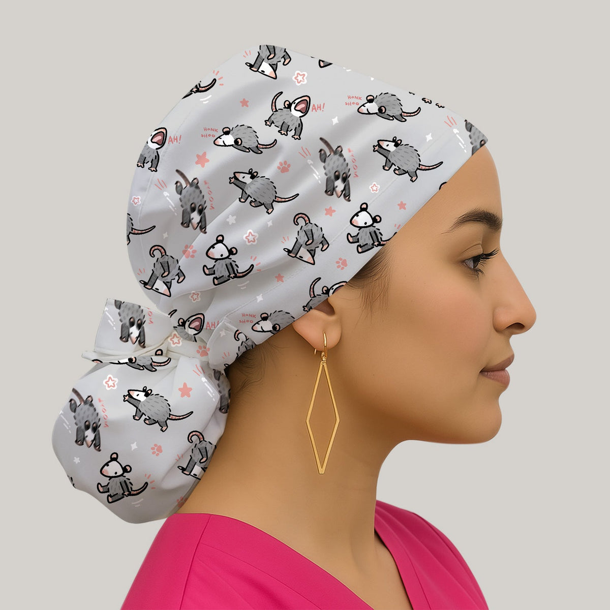 Cartoon Opossum Scrub Cap