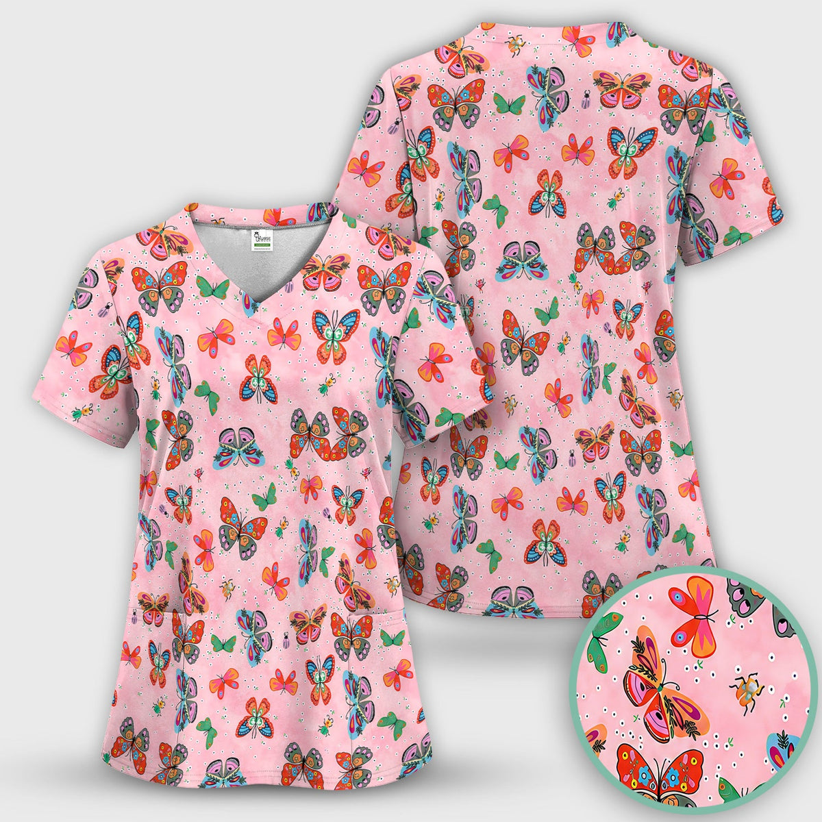 Colorful Butterfly Garden Nurse Scrub Top