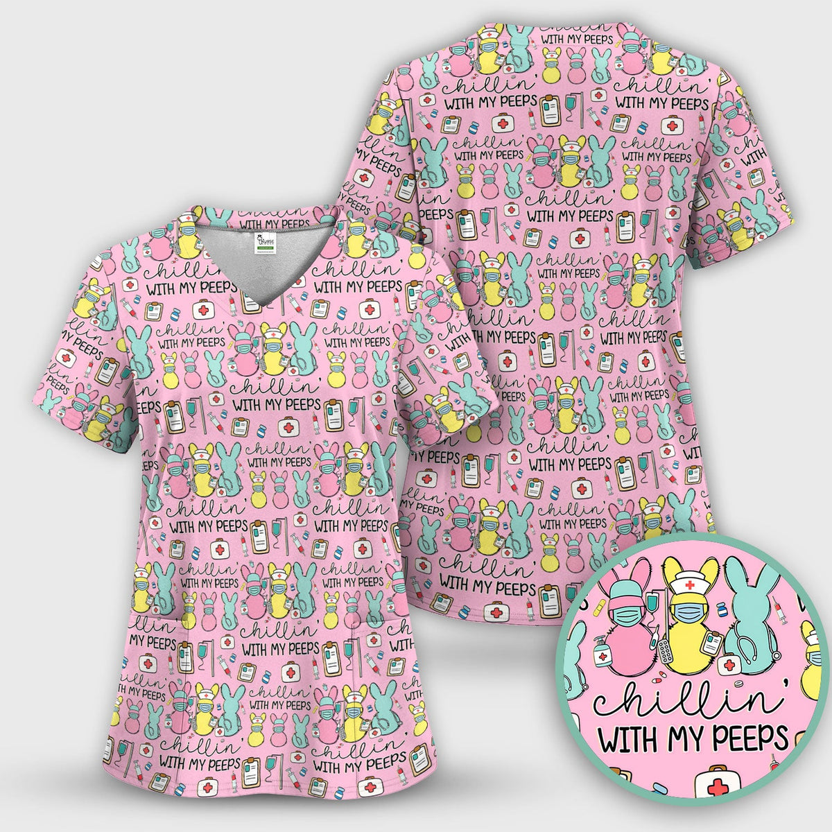 Bunny Nurse Chillin With My Peeps Scrub Set - Easter Gift