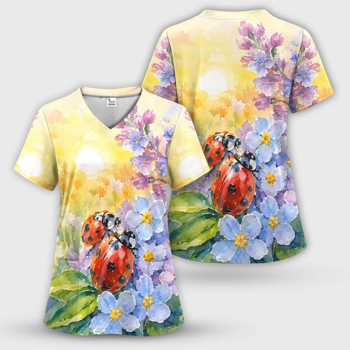 Ladybug Spring Flower Garden Nurse Scrub Top