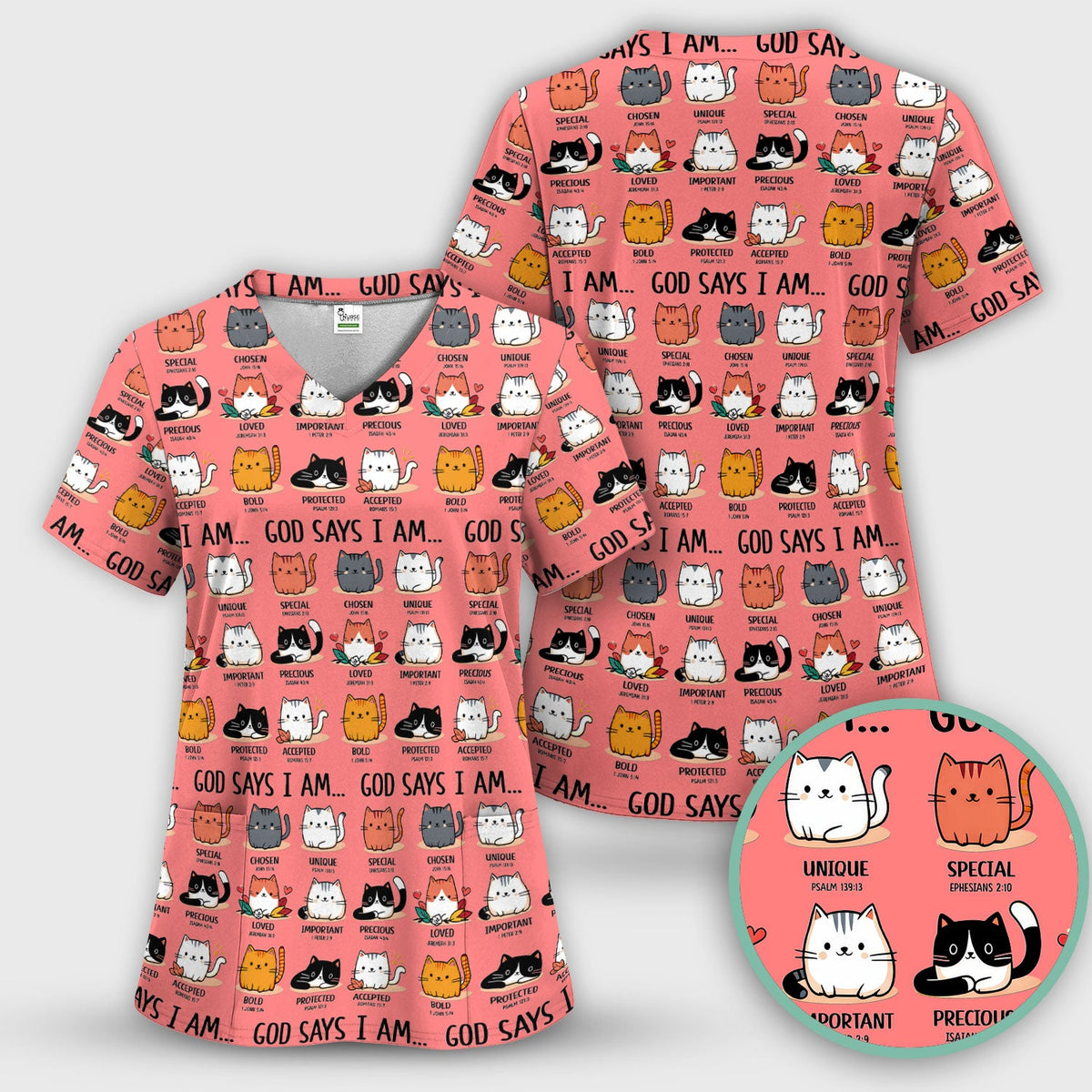 Cat God Says I Am Nurse Scrub Top