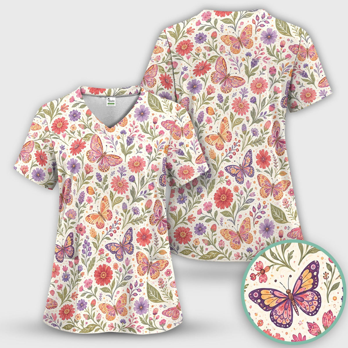 Floral Butterfly Pediatric Nurse Scrub Set