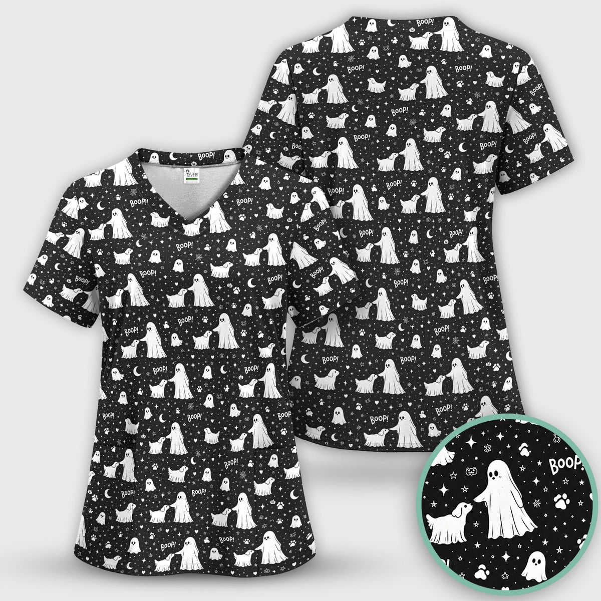 Ghost Boop Dog Nurse Scrub Set - Halloween Gift