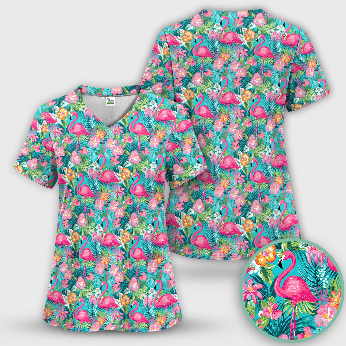 Tropical Flamingo Floral Nurse Scrub Top