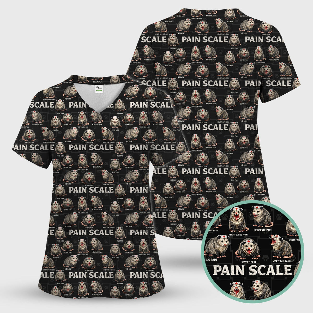 Edgy Possum Pain Scale Nurse Pattern Scrub Top, Comfortable Scrubs For Nurses