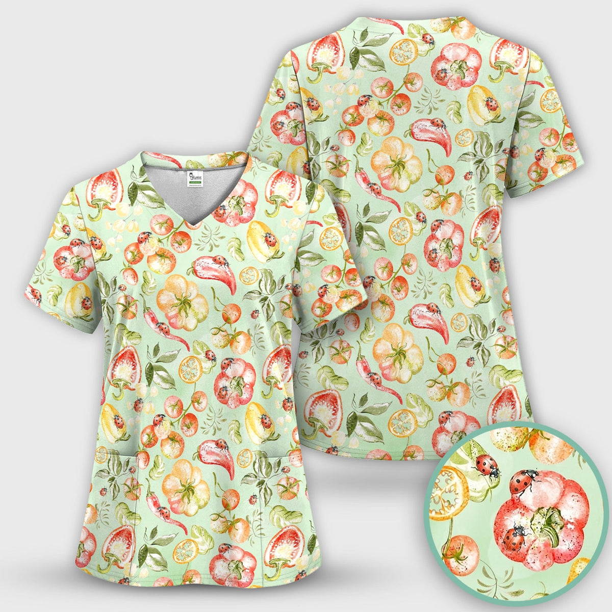 Watercolor Veggie Ladybug Nurse Scrub Set