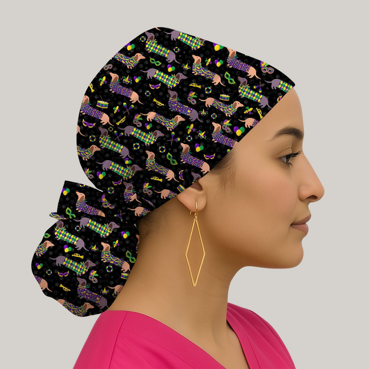 Mardi Gras Dachshund Wiener Dog Scrub Cap