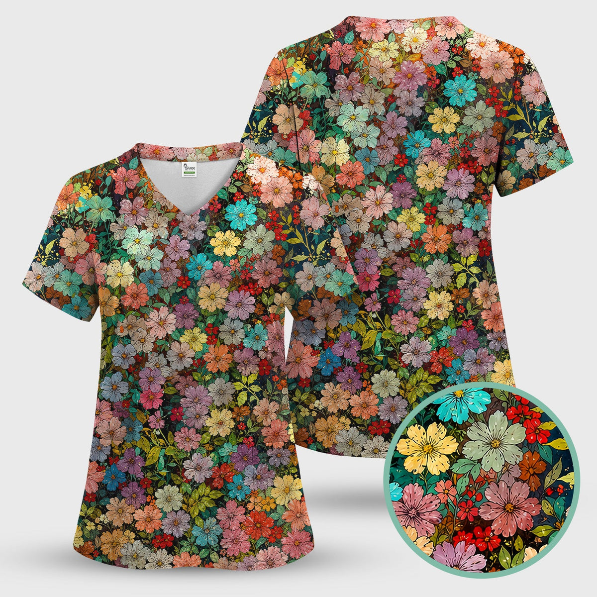 Colorful Wildflower Garden Bloom Pattern Nurse Scrub Set