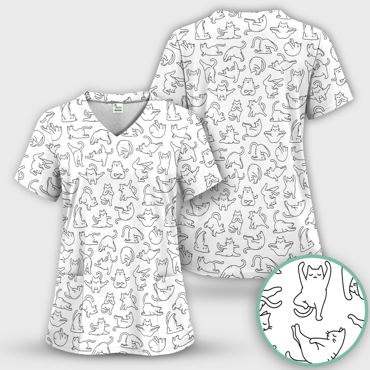Cat Outline Playing Gothic Nurse Scrub Top
