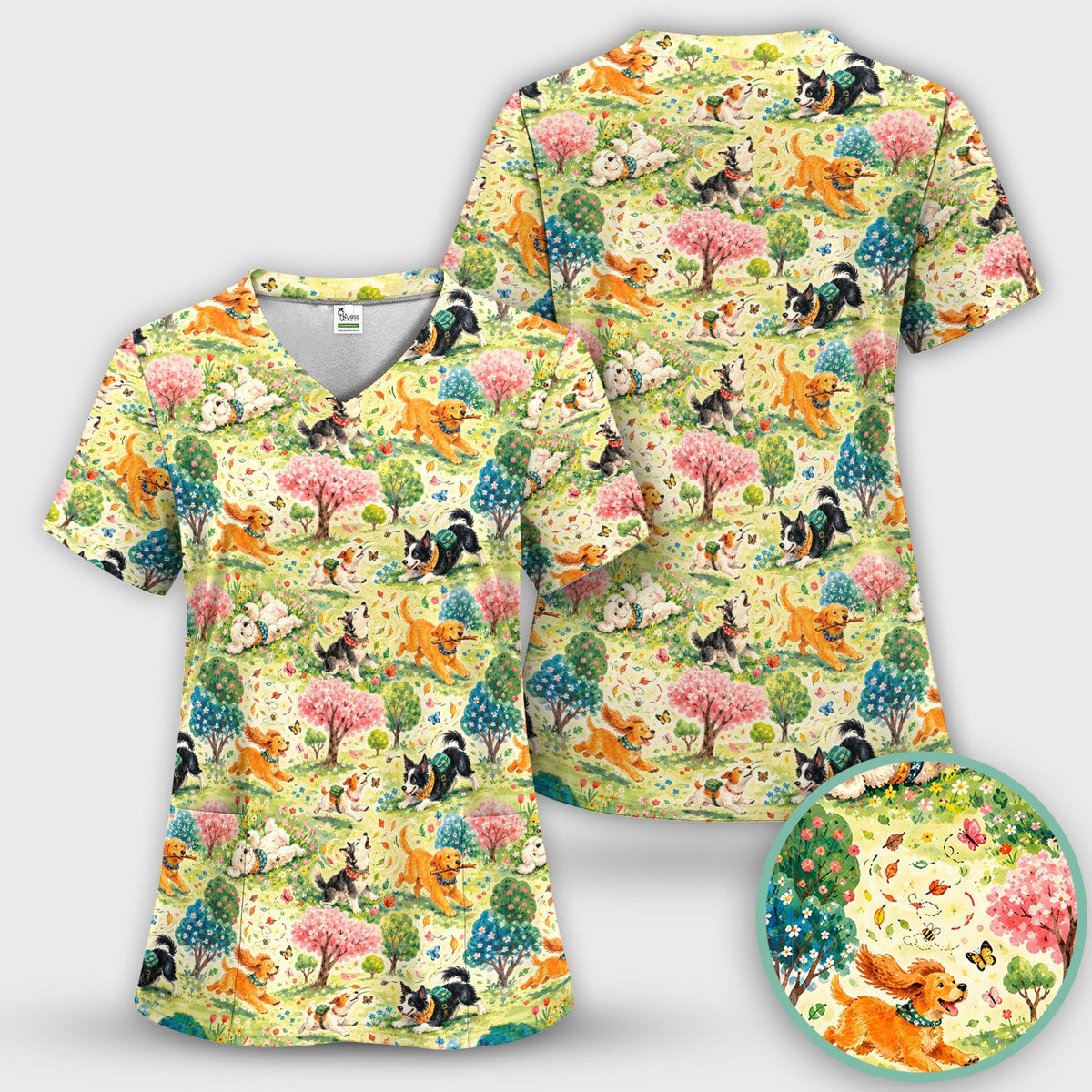 Spring Garden Dogs Nurse Scrub Set