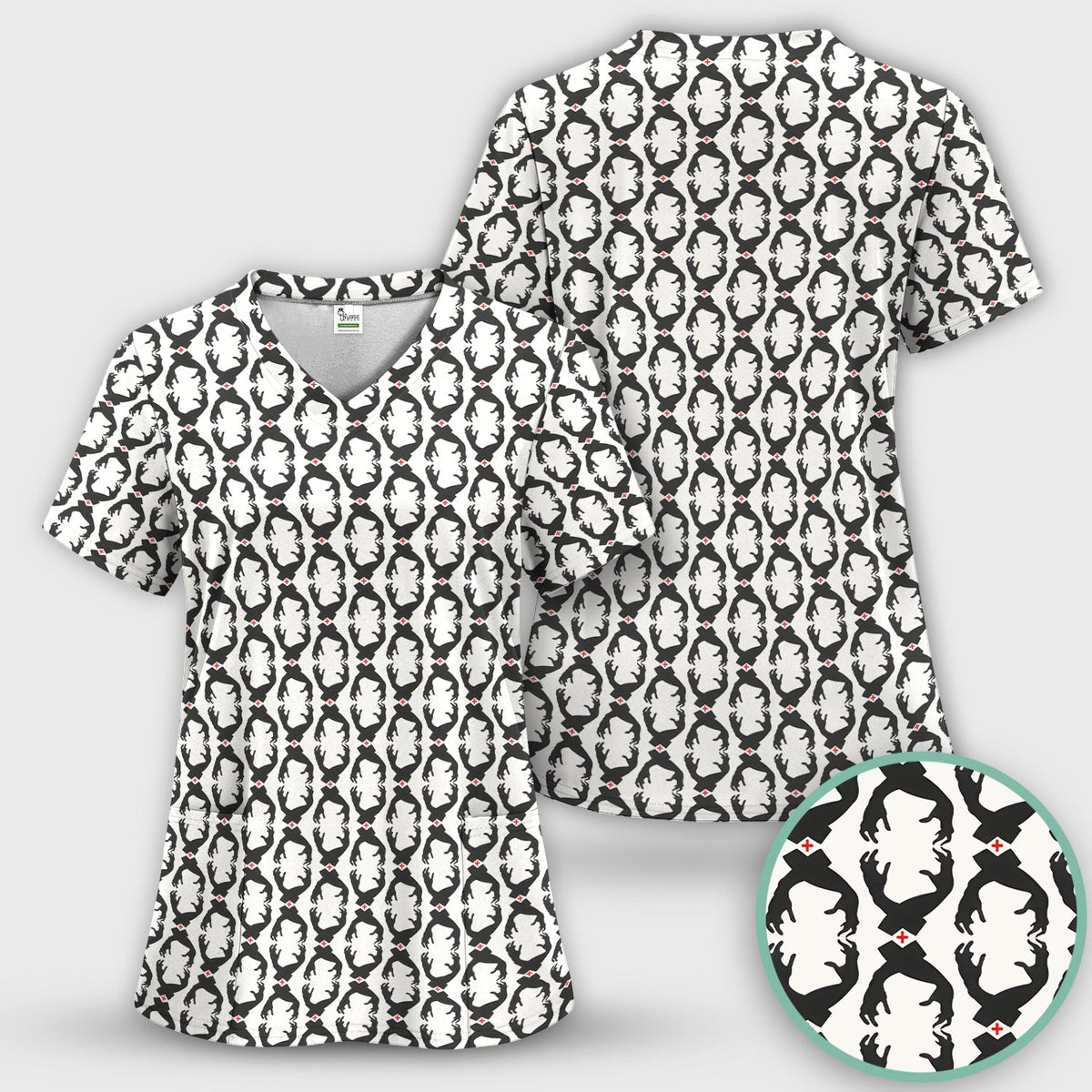 Creepy Hands Black White Red Nurse Scrub Set
