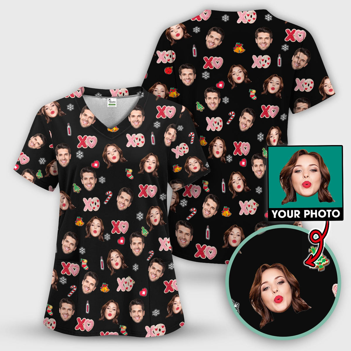 Personalized Photo Face Nurse Scrub Top