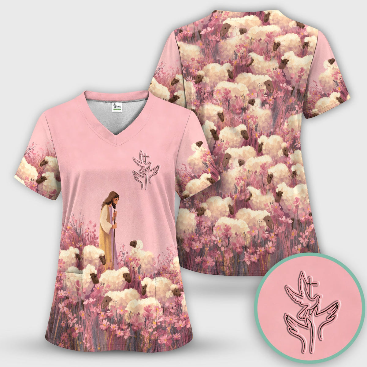 Christian Shepherd With Lambs Nurse Scrub Set