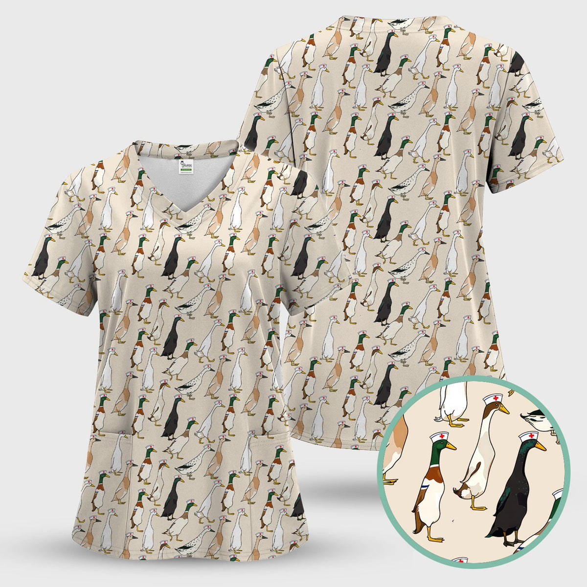 Duck Pattern Nurse Scrub Top