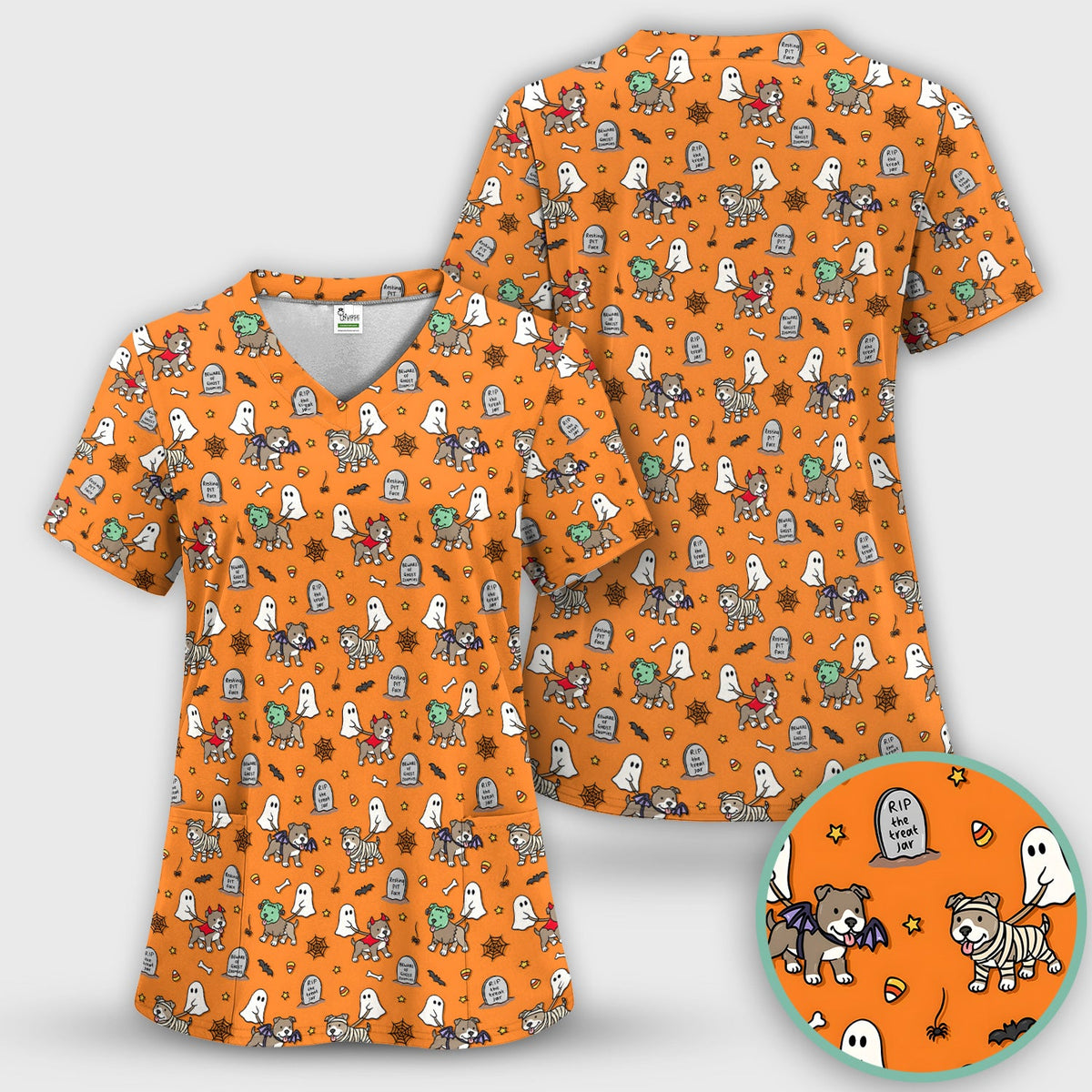 Halloween Pit Bull Costume Nurse Scrub Top