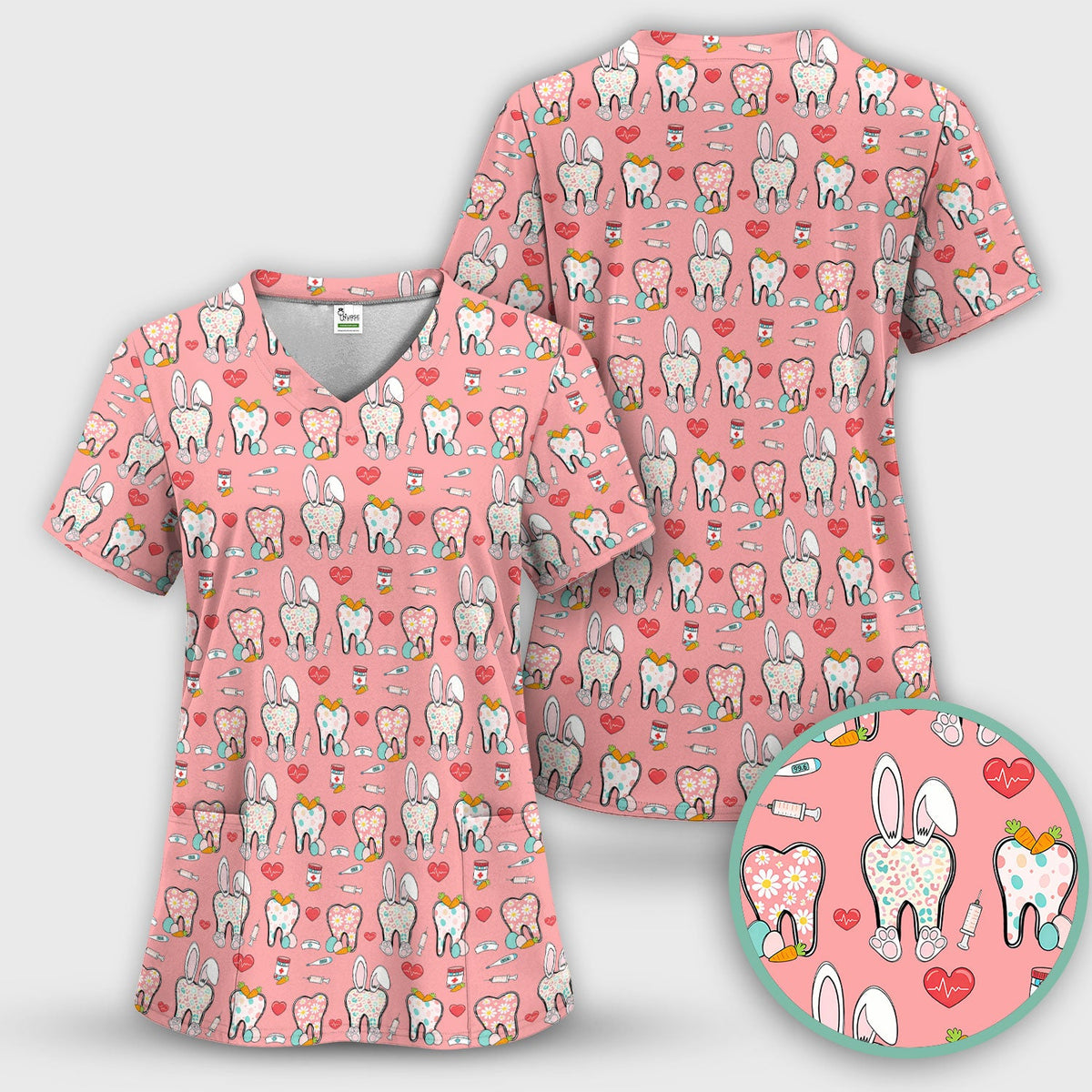 Easter Bunny Dentist Nurse Scrub Top