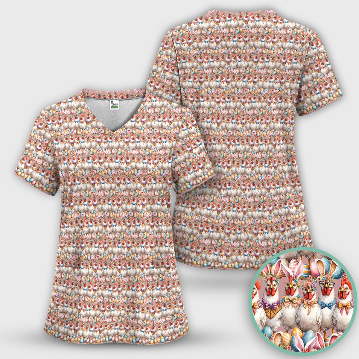 Bunny Chicken Nurse Scrub Top - Easter Gift