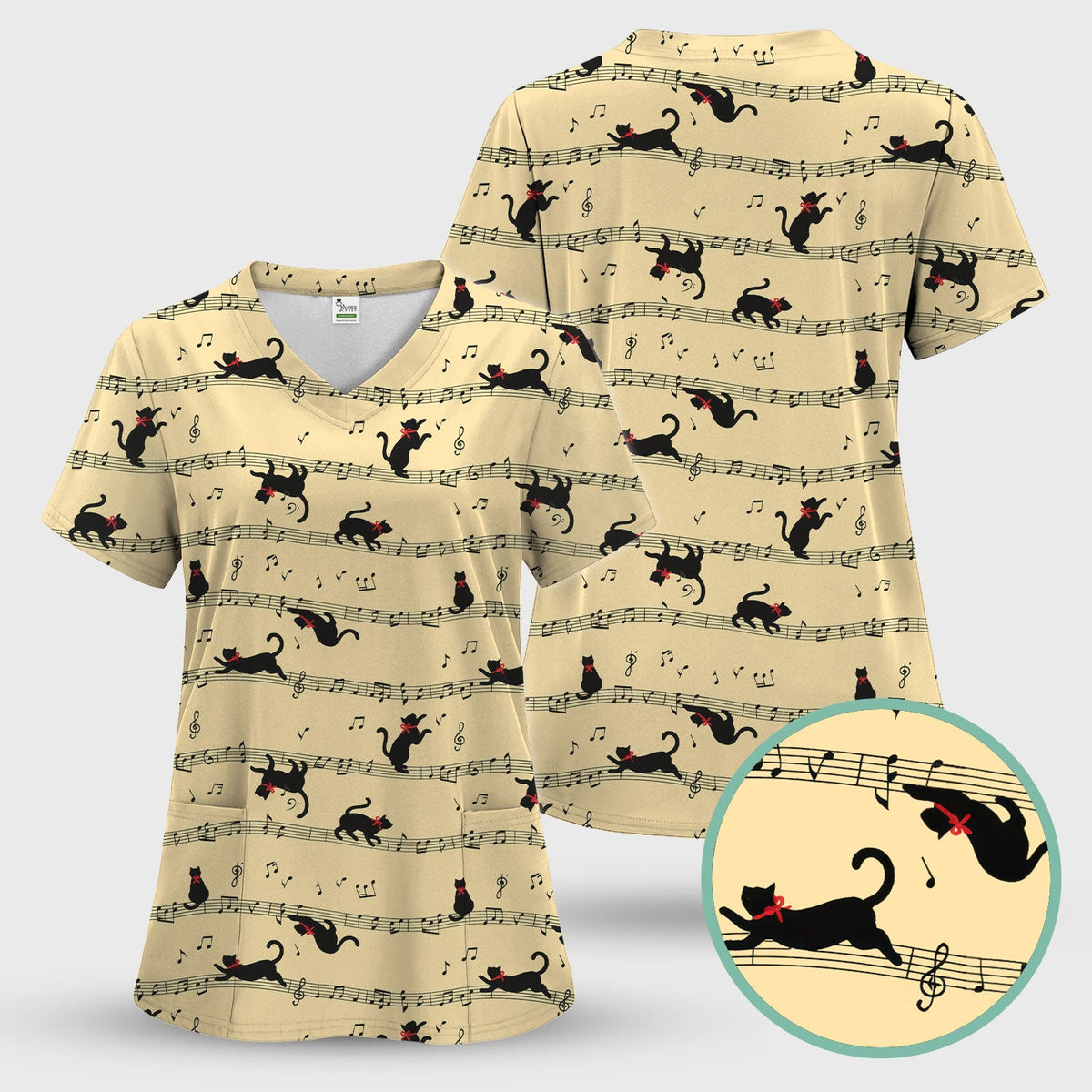 Dancing Black Cat Music Nurse Scrub Set