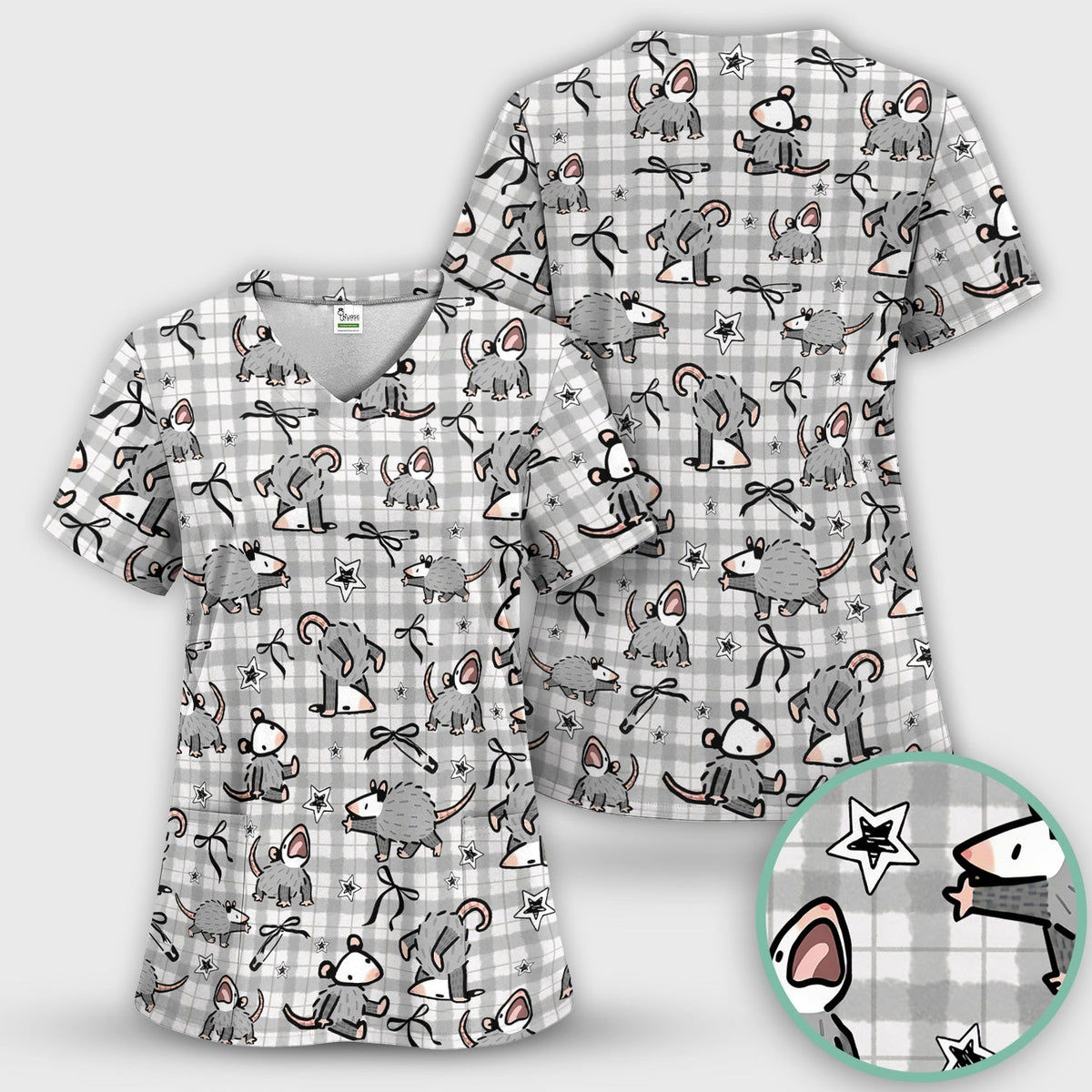 Mouse Opossum Cartoon Nurse Scrub Top