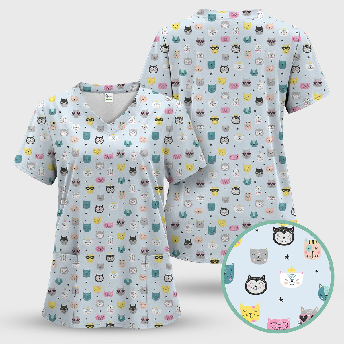 Colorful Kitty Nurse Scrub Set