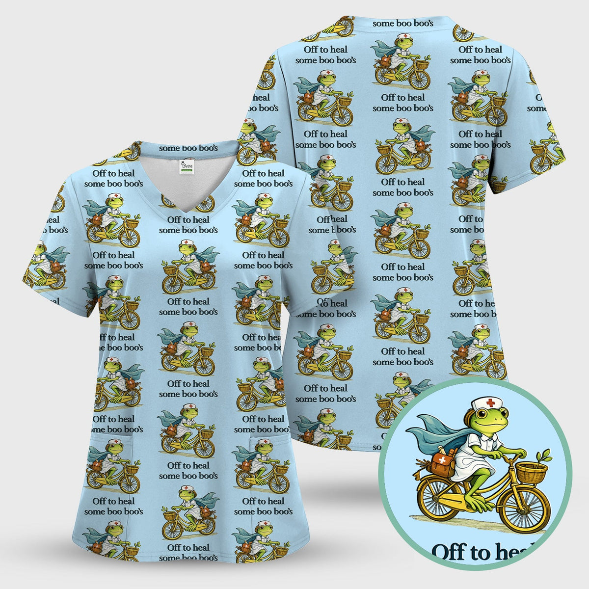Frog Cycling Nurse Scrub Top