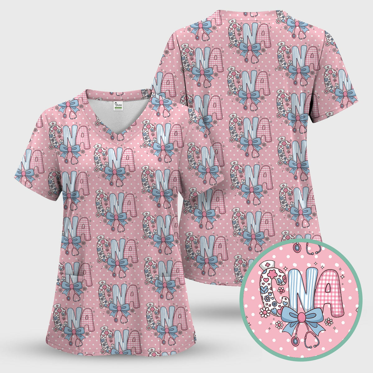 Floral Bow Nurse Scrub Top