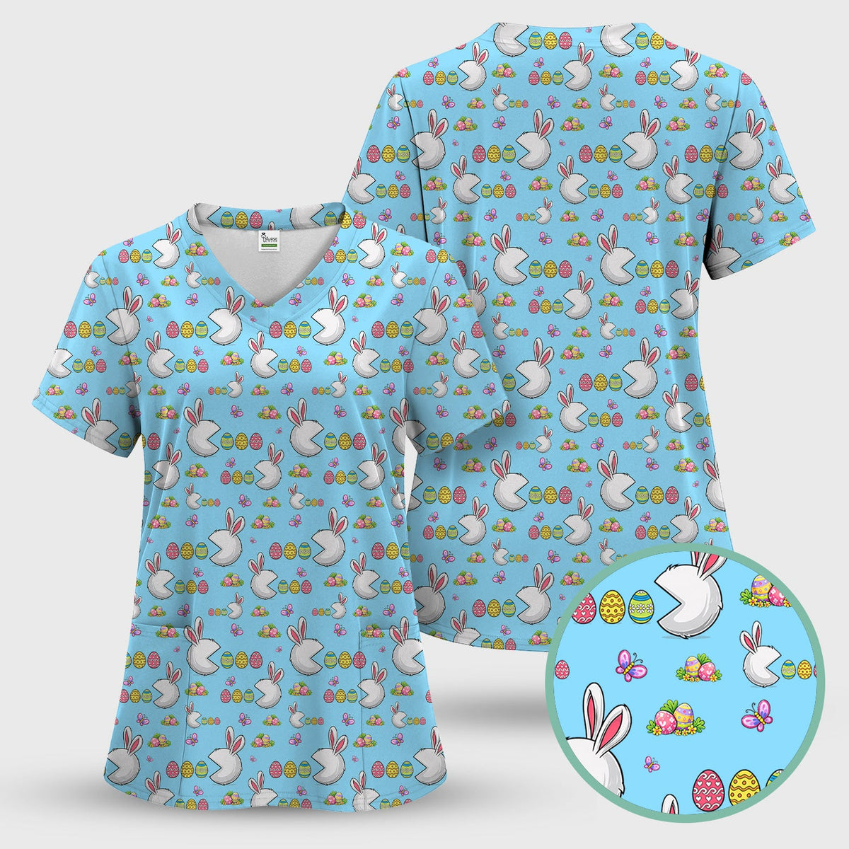 Bunny Colorful Eggs Nurse Scrub Set - Easter Gift