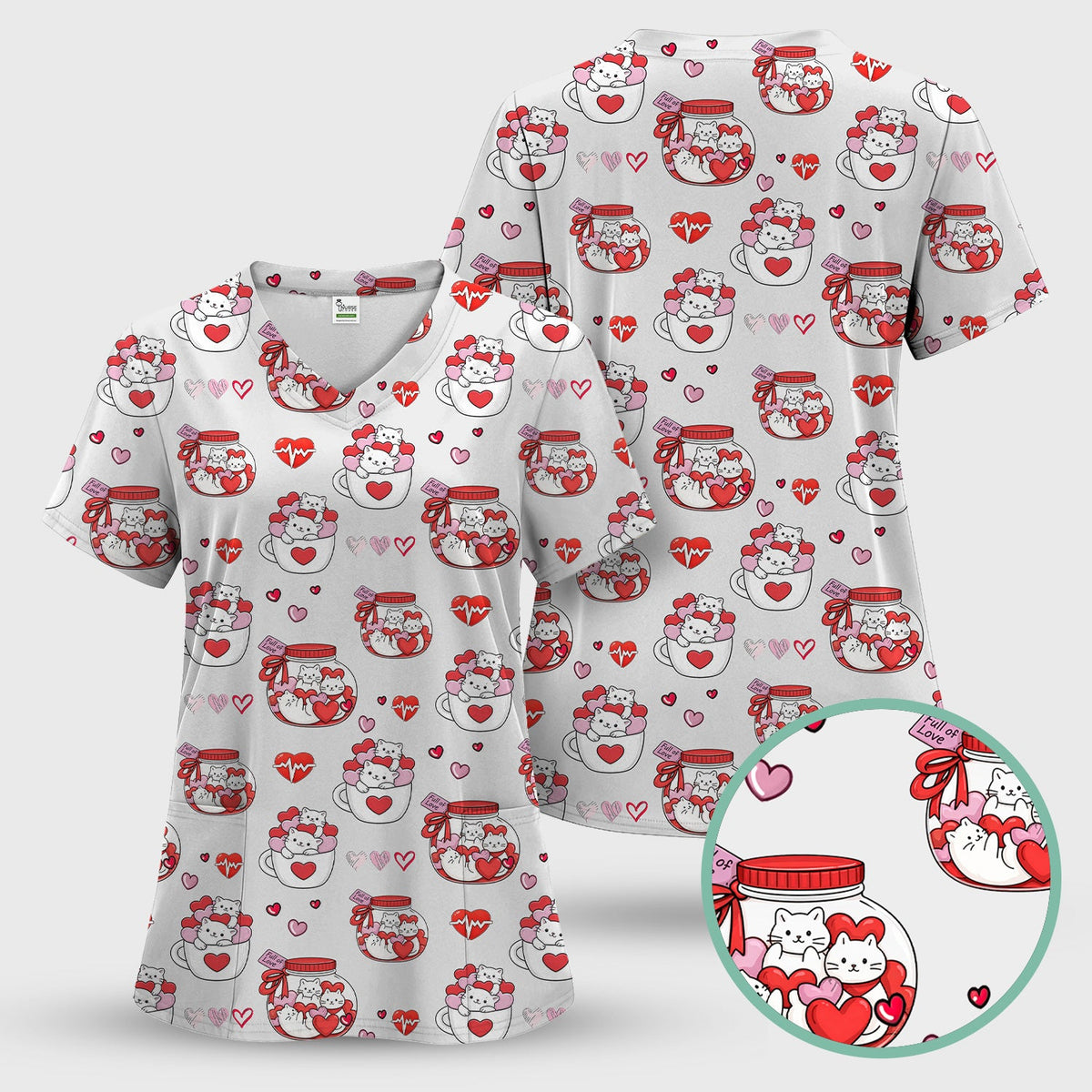 Cat Nurse Scrub Top - Valentines Day Gift