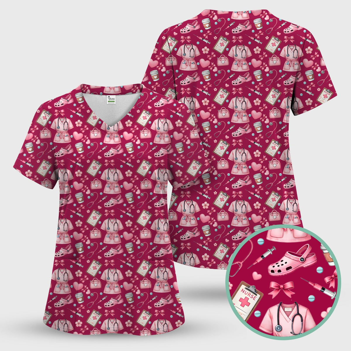Valentine Pink Nurse Icons Scrub Set