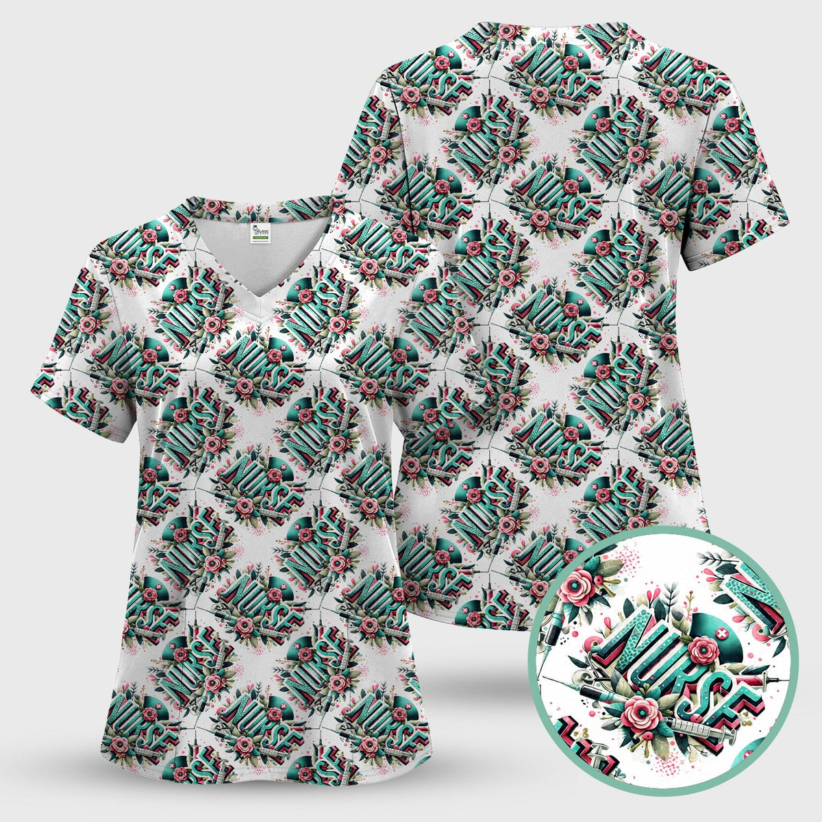 Typography Floral Nurse Scrub Set