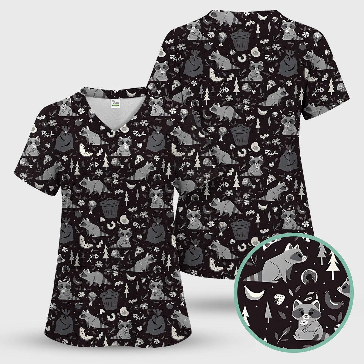 Raccoon Forest Food Nurse Scrub Top