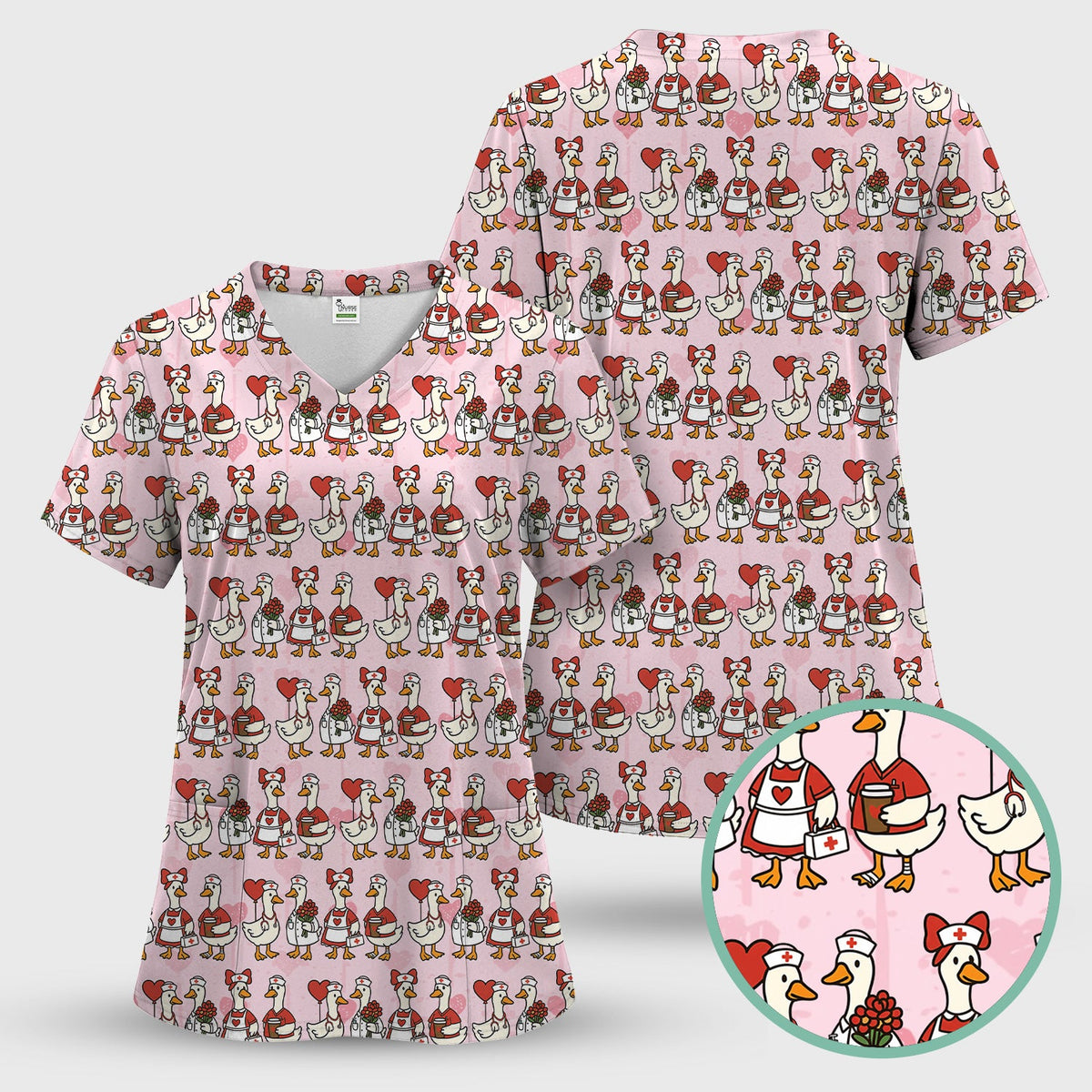 Valentine Nurse Goose Scrub Top