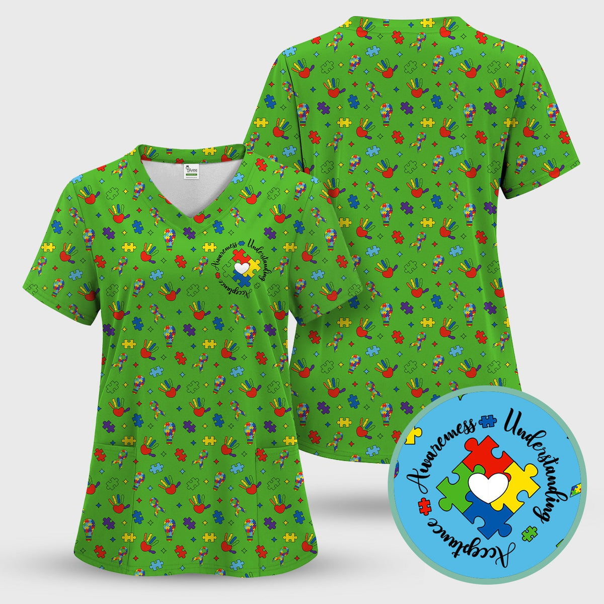 Autism Awareness Colorful Puzzle Nurse Scrub Top