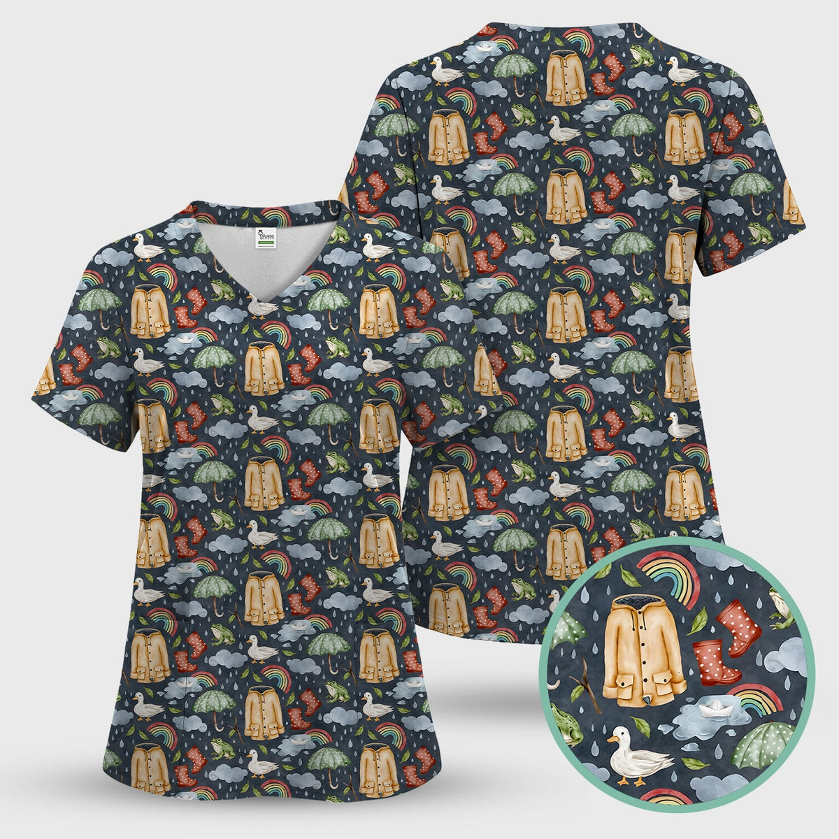 Rainy Day Ducks & Frog Nurse Scrub Set