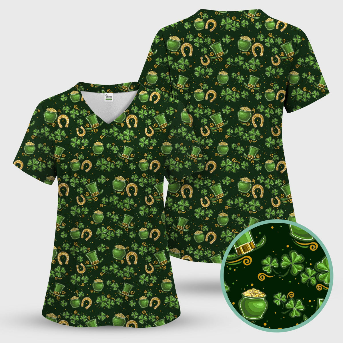 St Patrick Shamrock Nurse Scrub Top